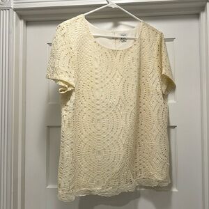 J. Crew lined lace short sleeve top, cream, EUC, 14